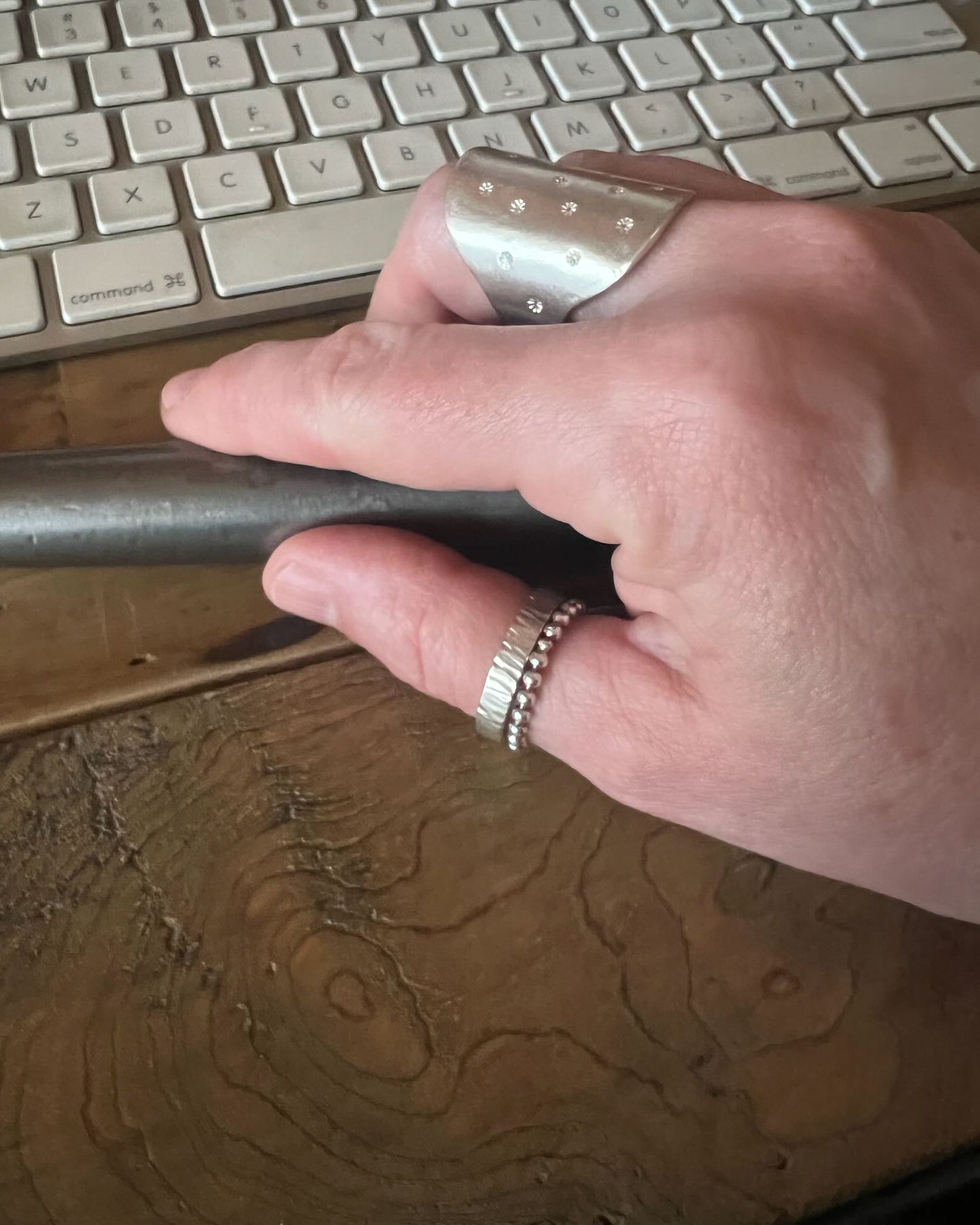 Stamped circle cigar band ring