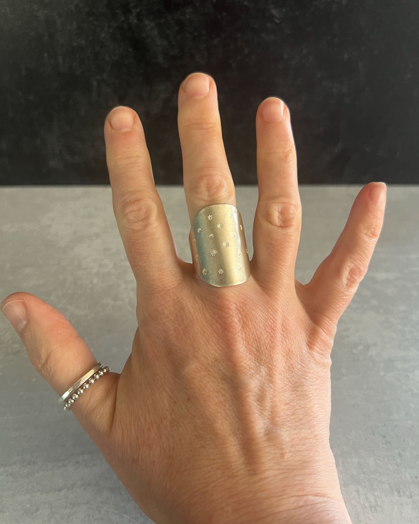 Stamped circle cigar band ring