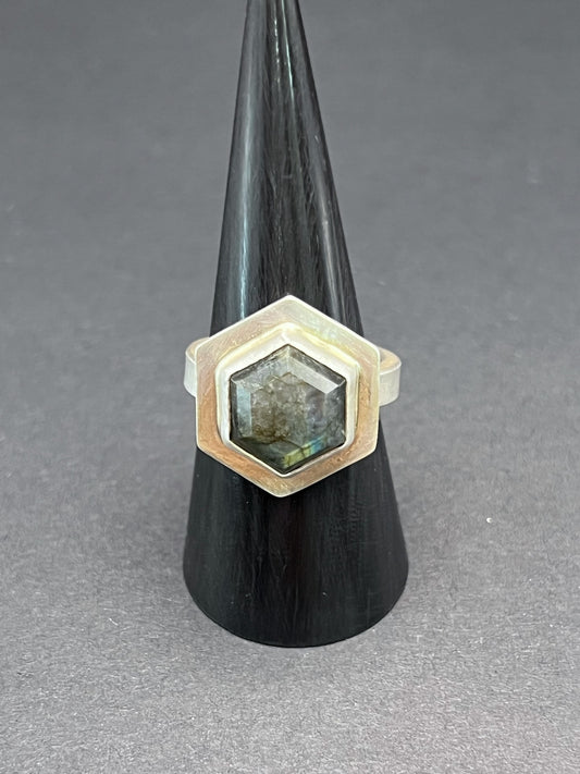 Labradorite hexagon ring - Size 8