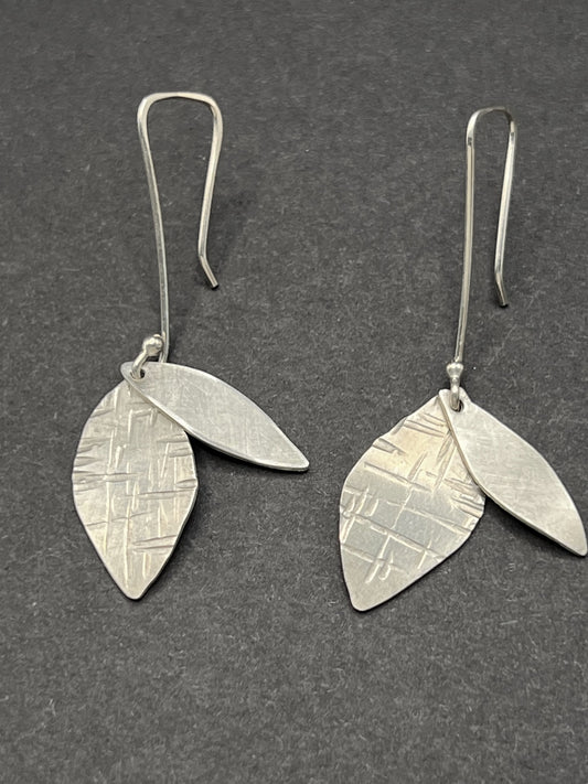 Double leaf drop earrings